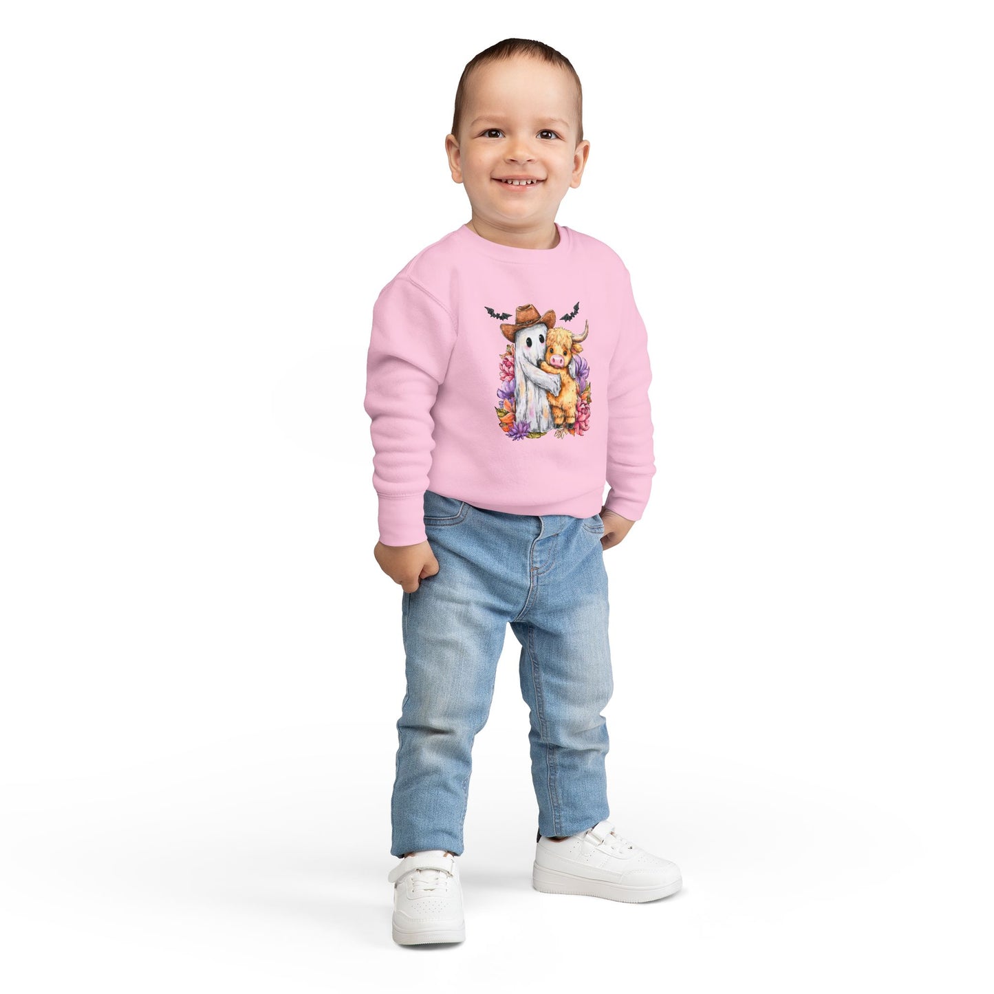 Adorable Toddler Sweatshirt with Ghost and Cow Design, Halloween Outfit, Cute Kids Apparel, Cozy Toddler Clothing, Fall Fashion