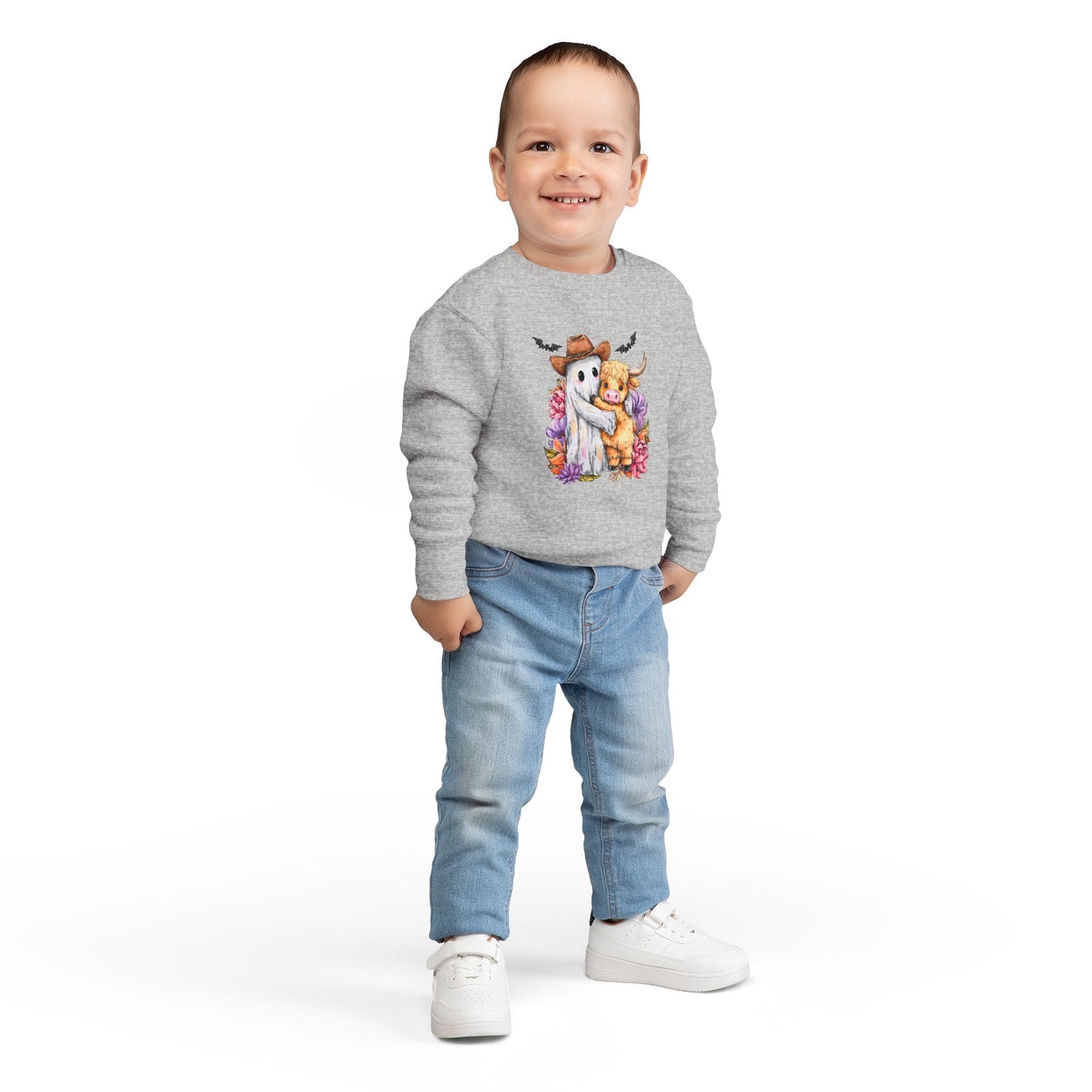 Adorable Toddler Sweatshirt with Ghost and Cow Design, Halloween Outfit, Cute Kids Apparel, Cozy Toddler Clothing, Fall Fashion