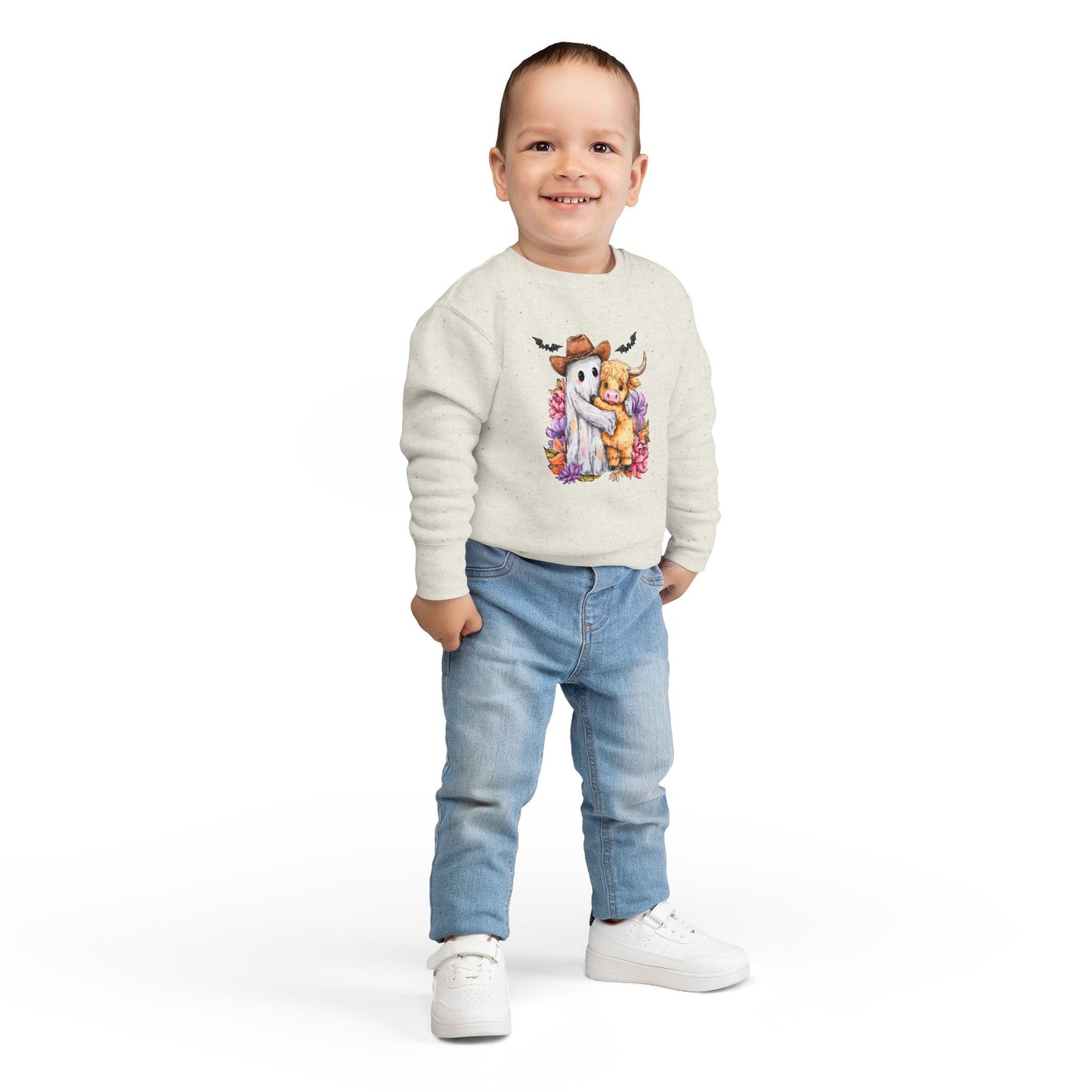 Adorable Toddler Sweatshirt with Ghost and Cow Design, Halloween Outfit, Cute Kids Apparel, Cozy Toddler Clothing, Fall Fashion