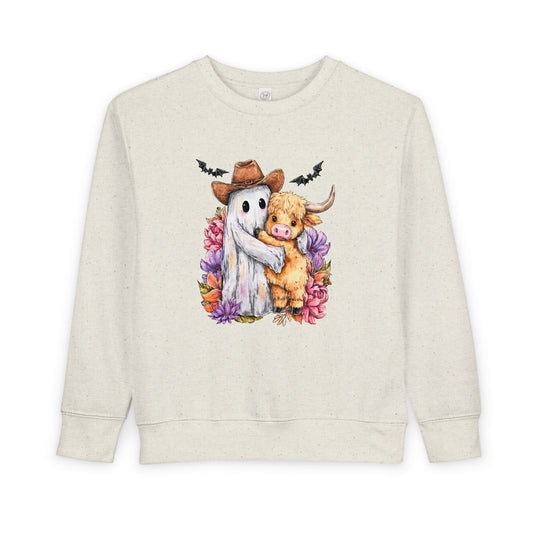 Adorable Toddler Sweatshirt with Ghost and Cow Design, Halloween Outfit, Cute Kids Apparel, Cozy Toddler Clothing, Fall Fashion