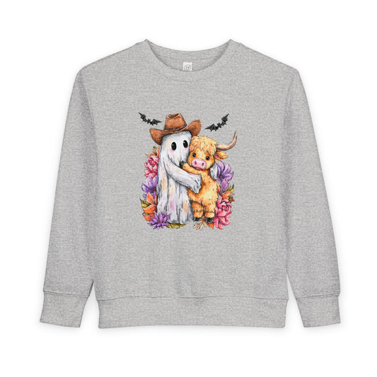 Adorable Toddler Sweatshirt with Ghost and Cow Design, Halloween Outfit, Cute Kids Apparel, Cozy Toddler Clothing, Fall Fashion